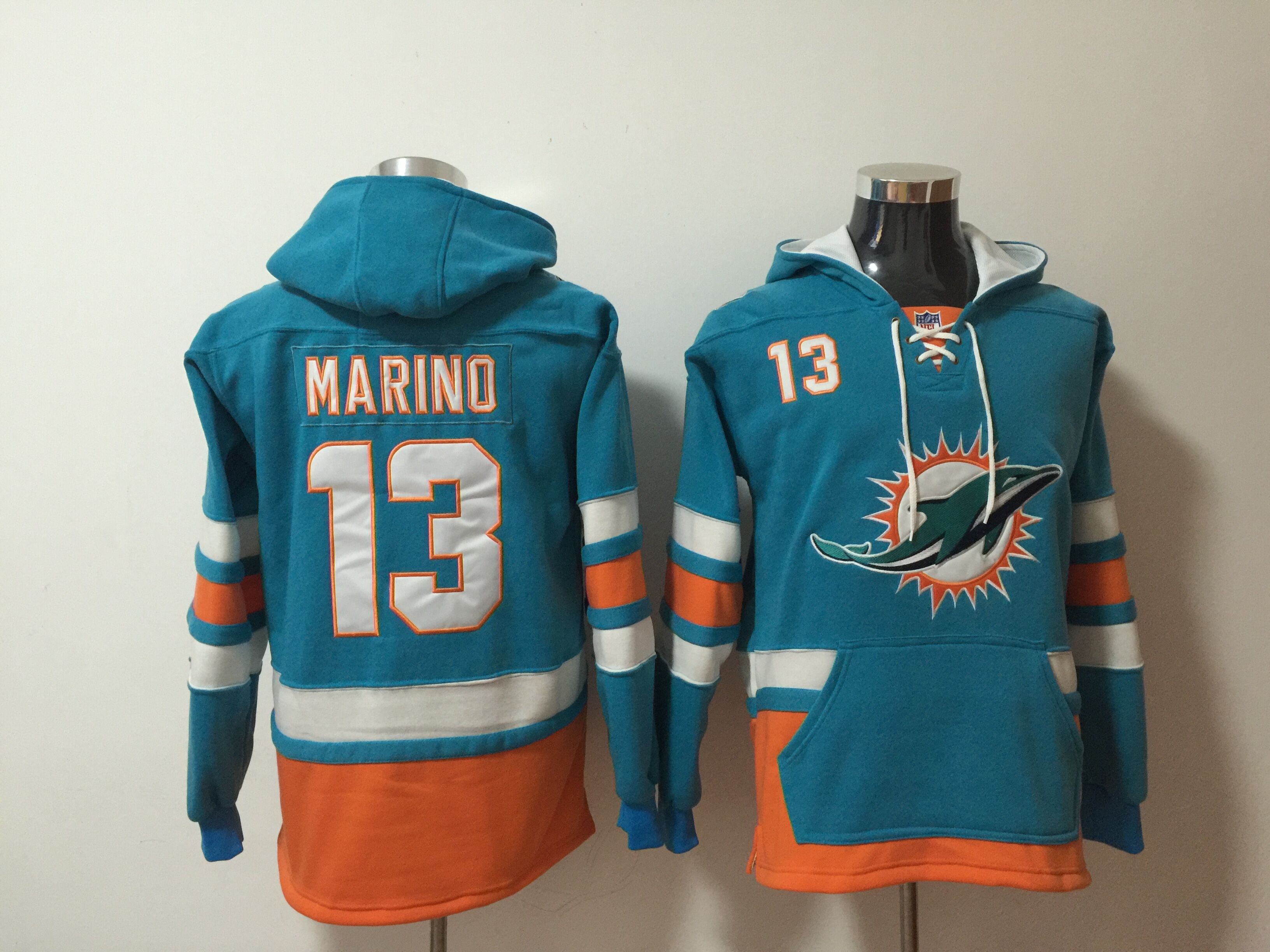 Men's Miami Dolphins #13 Dan Marino Green All Stitched NFL Hooded Sweatshirt